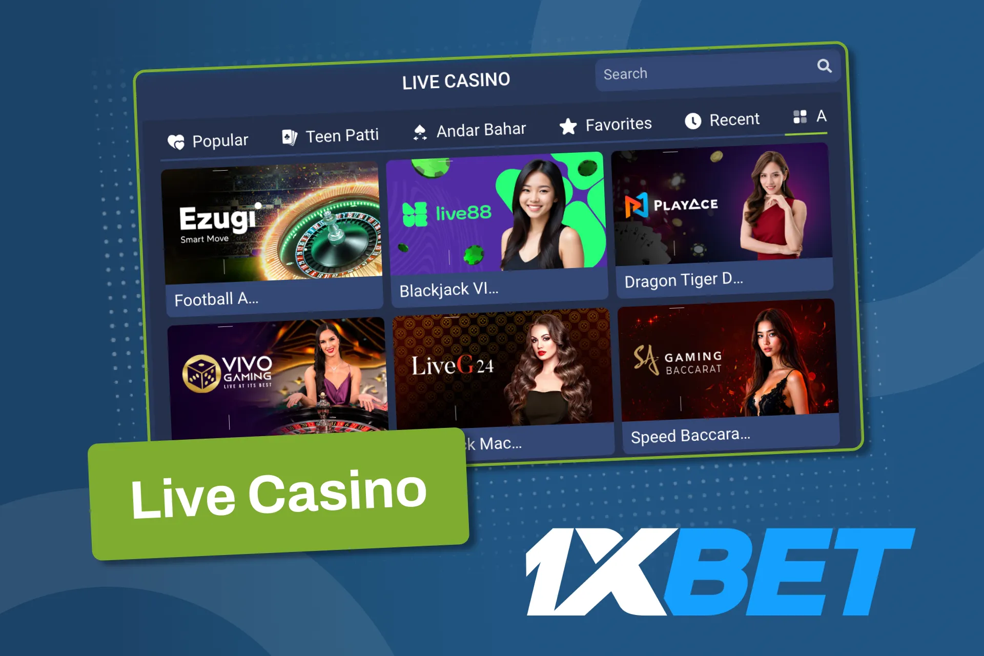 တိုက်ရိုက် ရူးလက်၊ blackjack နှင့် အခြားကာစီနိုဂိမ်းများကို ကစားနိုင်ပါသည်။