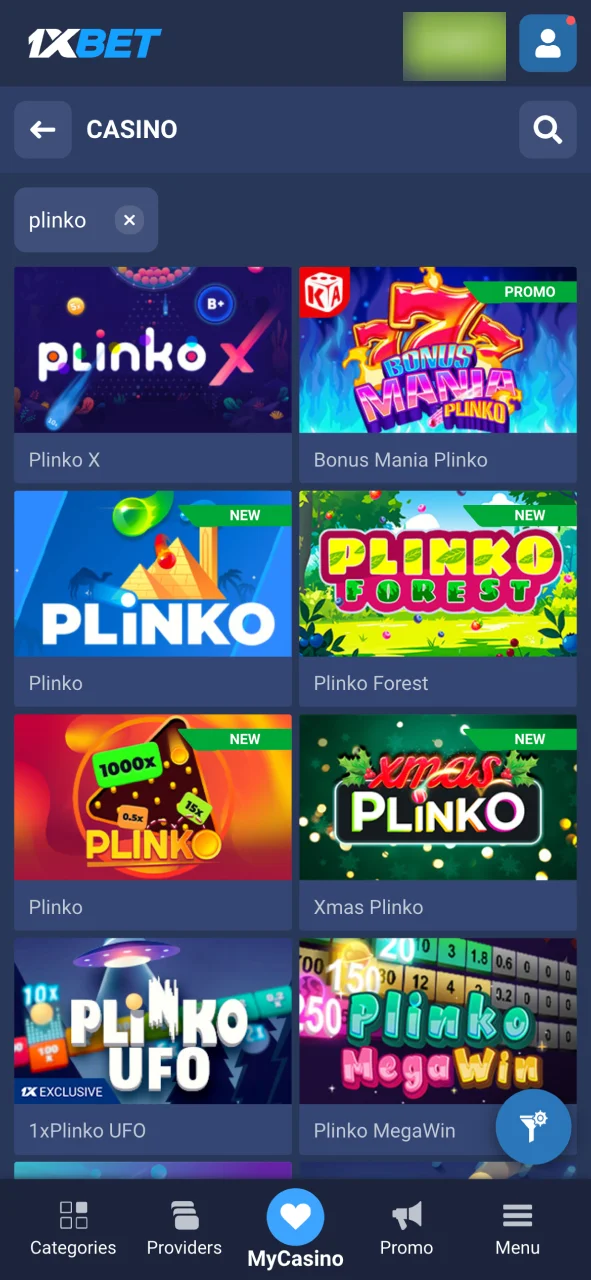 1xbet ရှိ ကာစီနိုကဏ္ဍထဲတွင် Plinko ကို တွေ့ရပါက ဂိမ်းစာမျက်နှာကို ဖွင့်ပါ။ မတွေ့ရှိပါက လက်ရှိဂိမ်းစာရင်းနဲ့ ရရှိနိုင်မှုကို အကောင့်အတွင်း စစ်ဆေးပါ။