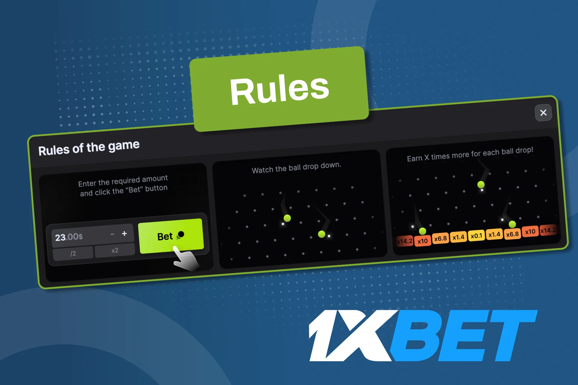 1xbet ရှိ Plinko ကို မစတင်မီ ဘောလုံးကျဆင်းပုံ၊ အန္တရာယ်အဆင့်နဲ့ လောင်းကြေးသတ်မှတ်ချက်တွေကို သေချာဖတ်ပါ။ ကိုယ့်ဘတ်ဂျက်နဲ့ ကိုက်ညီတဲ့ ပမာဏကိုသာ ရွေးချယ်ပြီး သတ်မှတ်ချက်များကို လိုက်နာပါ။