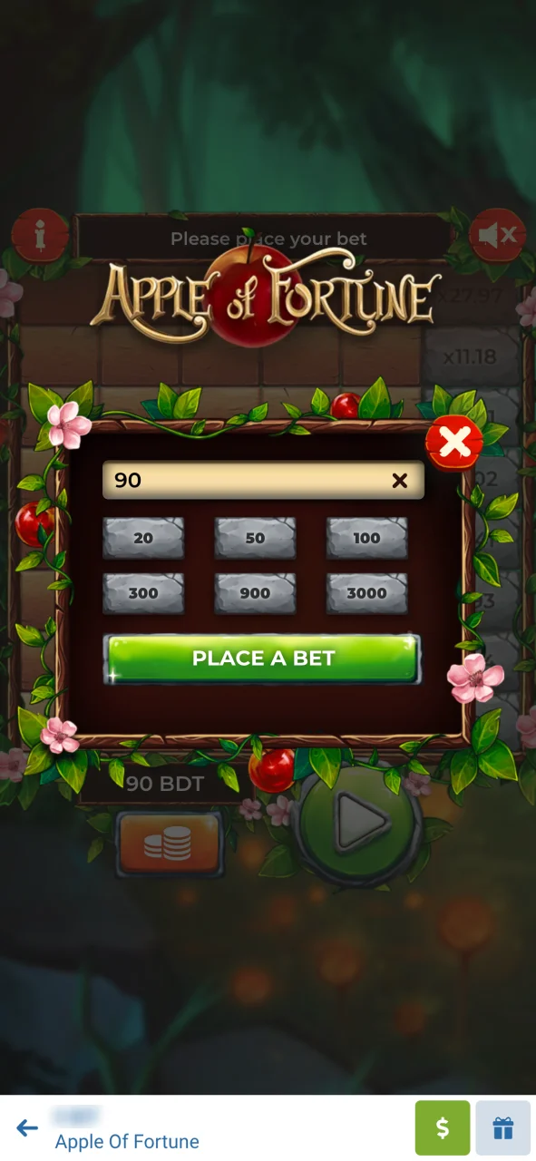လောင်းကြေးပမာဏကို သတ်မှတ်ပြီး Apple Of Fortune အလှည့်ကို စတင်ပါ။