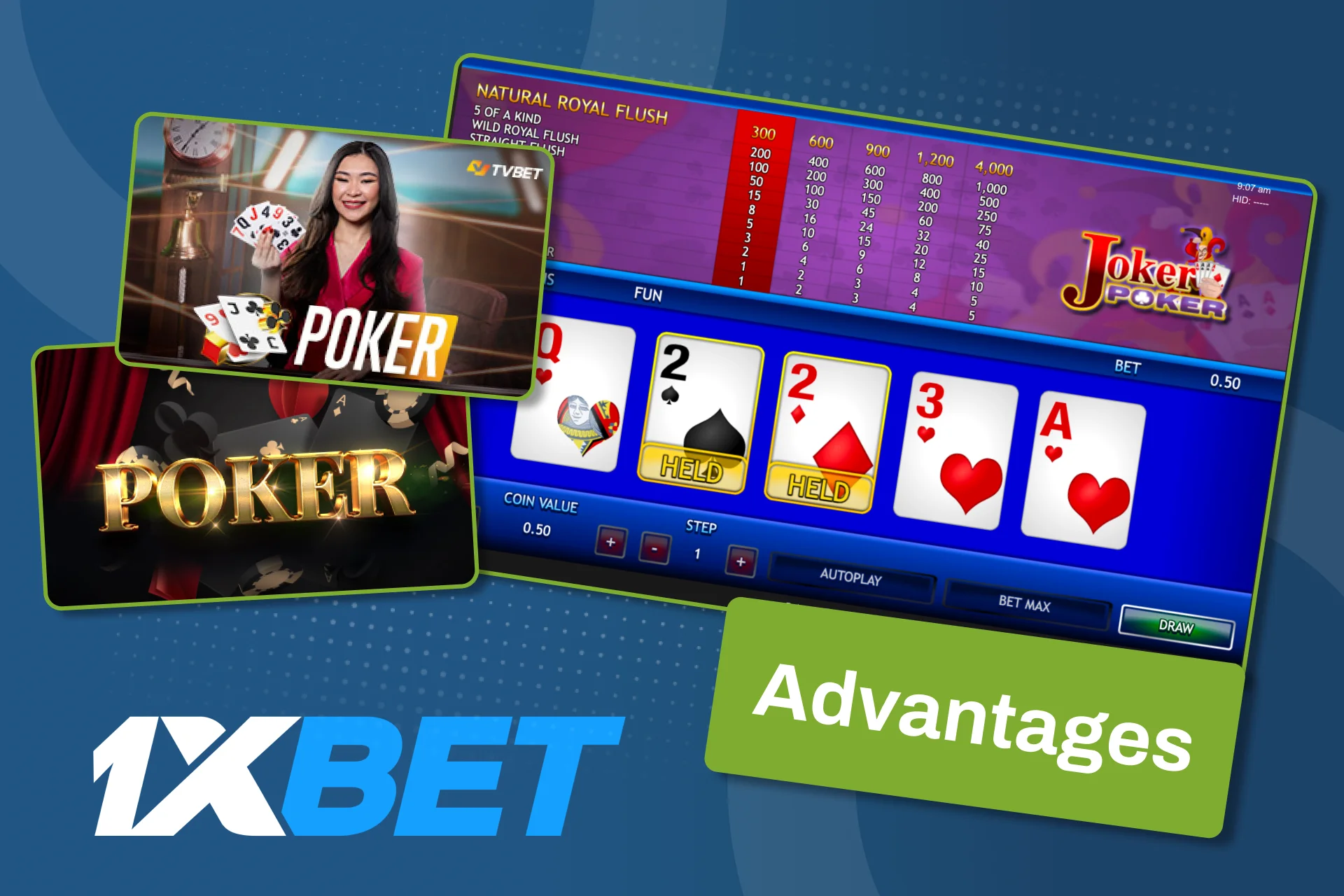 1xbet Poker တွင် format နှင့် စားပွဲရွေးချယ်စရာများကို အရင်နှိုင်းယှဉ်ပြီး သင့်ဘတ်ဂျက်နှင့် ကိုက်ညီသည့် လောင်းကြေးအခြေအနေကိုသာ ရွေးချယ်ပါ။