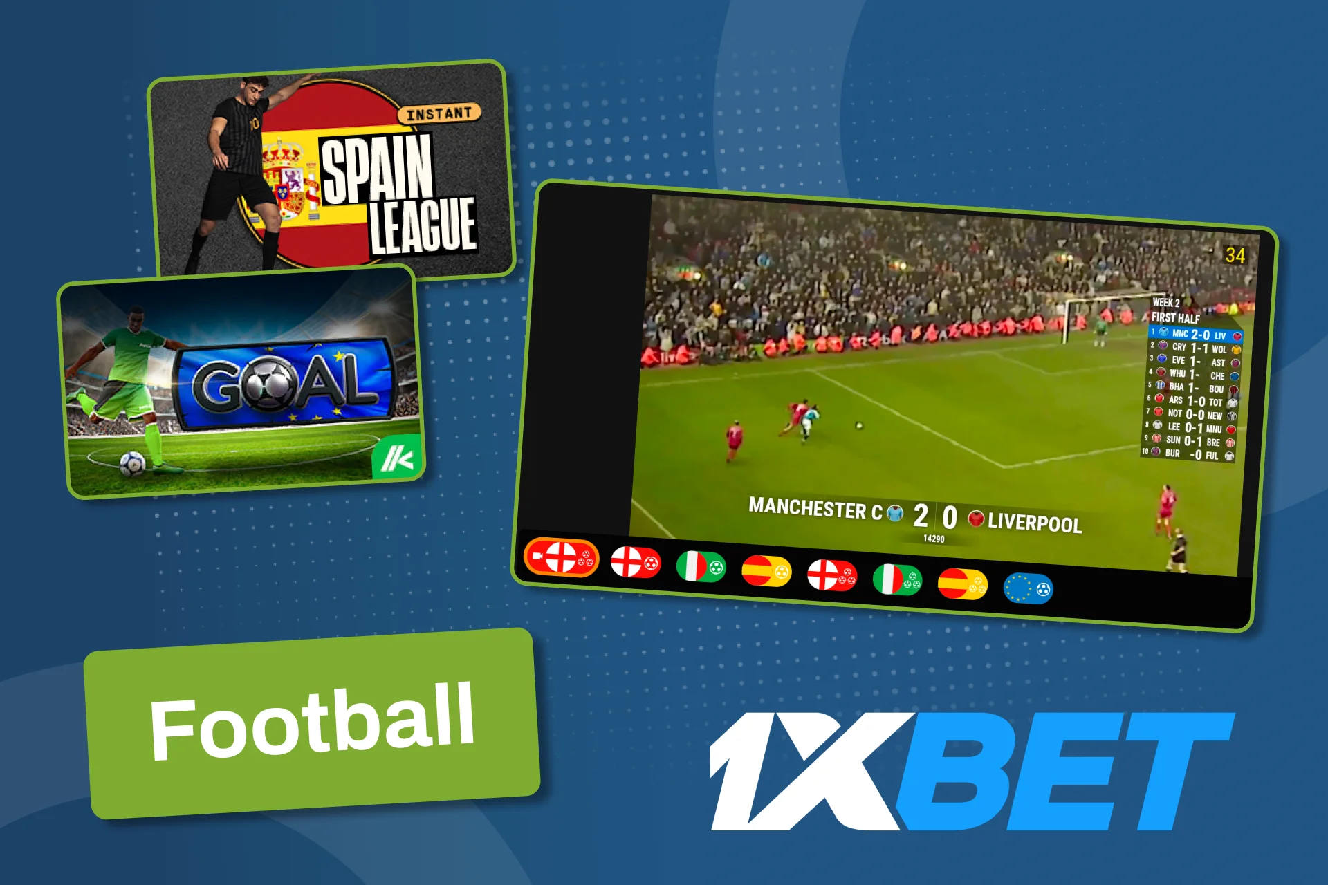 1xbet တွင် အချိန်တိုပွဲစဉ်နှင့် တိုက်ရိုက်ရမှတ်ပြသမှုများပါရှိသော ကျပန်းဖန်တီးဘောလုံးကို ကြည့်ရှုနိုင်ပါသည်။