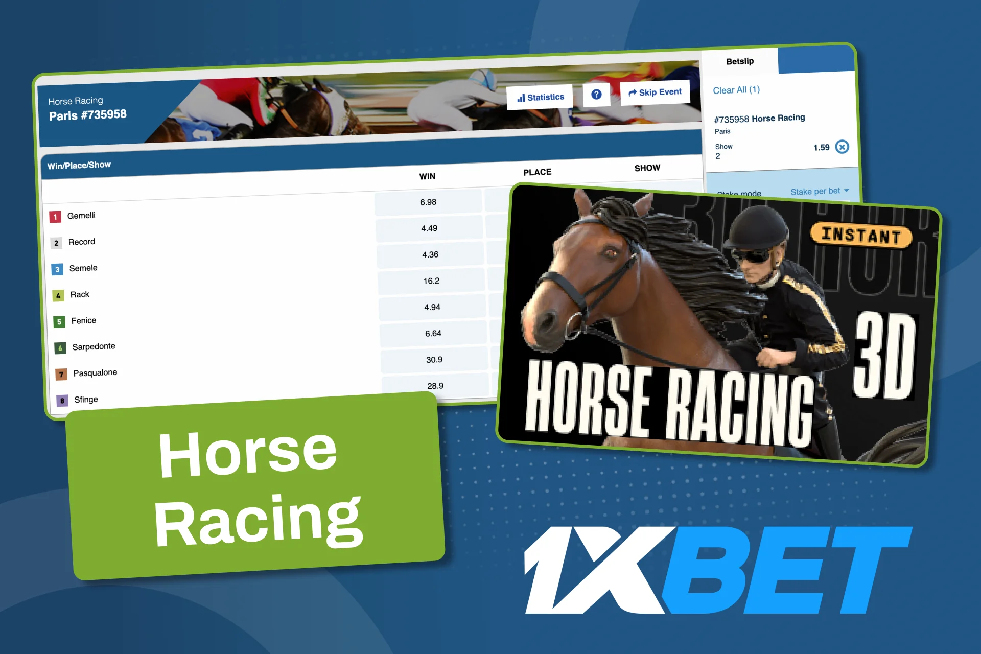 1xbet တွင် ကျပန်းဖန်တီးမြင်းပြိုင်ပွဲများကို ရွေးချယ်ပြီး ပွဲစဉ်၊ လောင်းကြေးပိတ်ချိန်နှင့် ရလဒ်ထုတ်ပြန်မှုတို့ကို အတည်ပြုပါ။