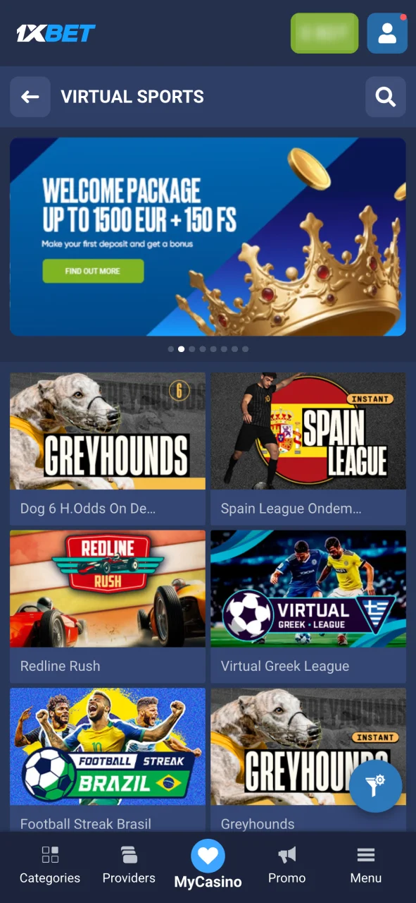 1xbet တွင် ကျပန်းဖန်တီးအားကစားကဏ္ဍကို ရွေးချယ်ပြီး ပွဲစာရင်းအပြည့်အစုံကို ဖွင့်ပါ။