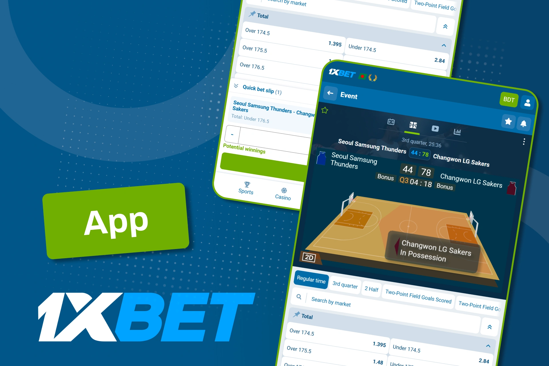 1xbet မိုဘိုင်းအက်ပ် သို့မဟုတ် ဖုန်းဘရောက်ဇာမှ ဘတ်စကက်ဘောလောင်းကြေးအချက်အလက်များကို နေရာမရွေး ကြည့်ရှုနိုင်ပါသည်။