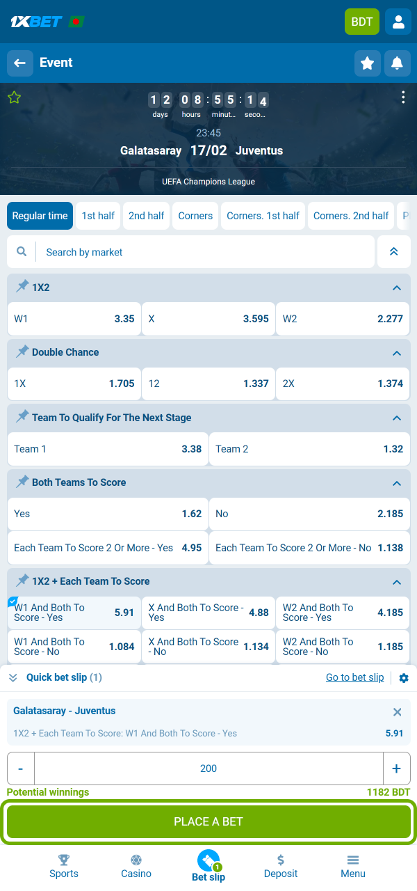 1xbet လောင်းကြေးစာရင်းတွင် ရွေးချယ်ထားသည့် ပွဲ၊ အလေးသာနှုန်းနှင့် ပမာဏကို ပြန်လည်စစ်ဆေးပြီးမှ အတည်ပြုပါ။
