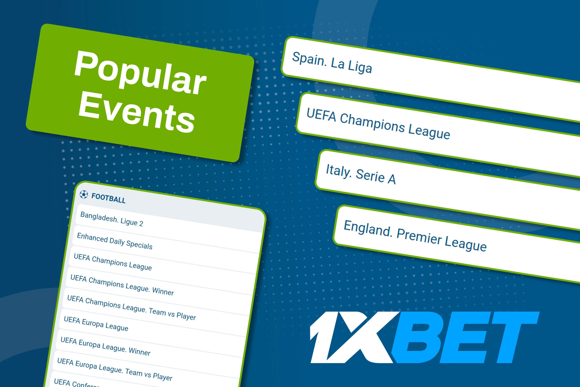 1xbet တွင် လူကြိုက်များသော ဘောလုံးလိဂ်များနှင့် ပွဲအခြေအနေများကို ကြည့်ရှုပြီး စည်းမျဉ်းများနှင့်အညီ လောင်းကြေးရွေးချယ်ပါ။