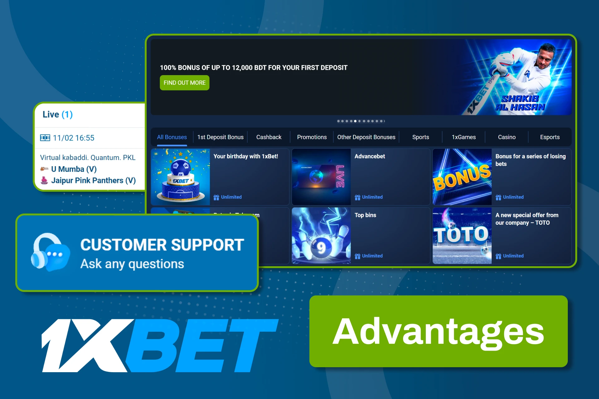 1xbet ရှိ ကာဘာဒီလောင်းကြေးအချက်အလက်များကို နားလည်အောင် ဖတ်ရှုပြီး မေးခွန်းရှိပါက ဆိုက်တွင်းအကူအညီကို ဆက်သွယ်ပါ။