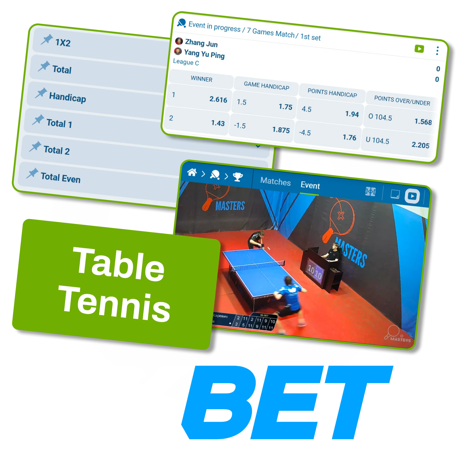 1xbet တွင် စားပွဲတင်တင်းနစ်ပွဲများ၏ လာမည့်ပွဲစာရင်းနှင့် တိုက်ရိုက်ဈေးကွက်များကို ကြည့်ရှုနိုင်ပါသည်။ ပွဲမစမီ ရမှတ်စနစ်၊ ကစားမည့်ပုံစံနှင့် ရနိုင်သော လောင်းကြေးအမျိုးအစားများကို စစ်ဆေးပြီးမှ ဆုံးဖြတ်ပါ။